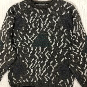 Zeppelin Abstract‎ Crew Neck Sweater Gray White Acrylic Vintage Small